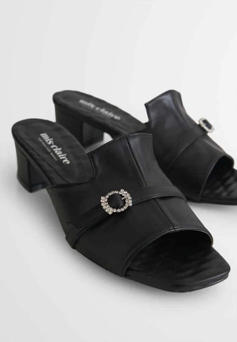 Aimee Elegant Diamante High Heel Mules - Black