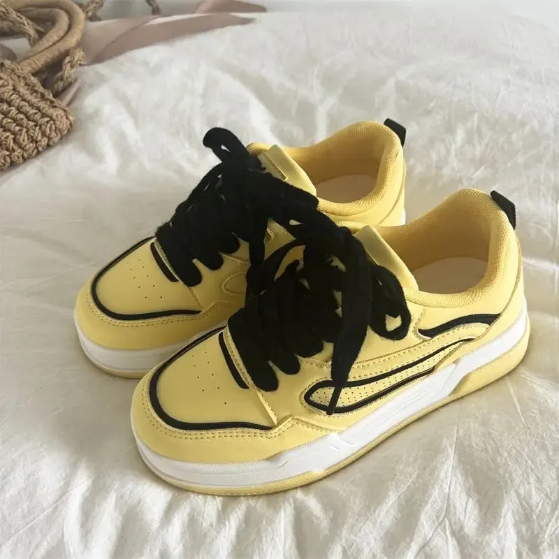 binfenxie  -  Pink Yellow Casual Sneakers for Women Spring Autumn Fashion Platform Shoes Ladies Korean New Designer Ladies Board Shoes Female