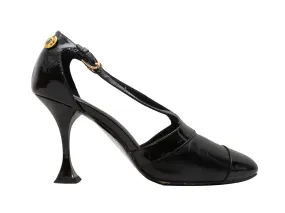 Black Chanel Patent & Embossed Leather Cutout Pumps Size 37