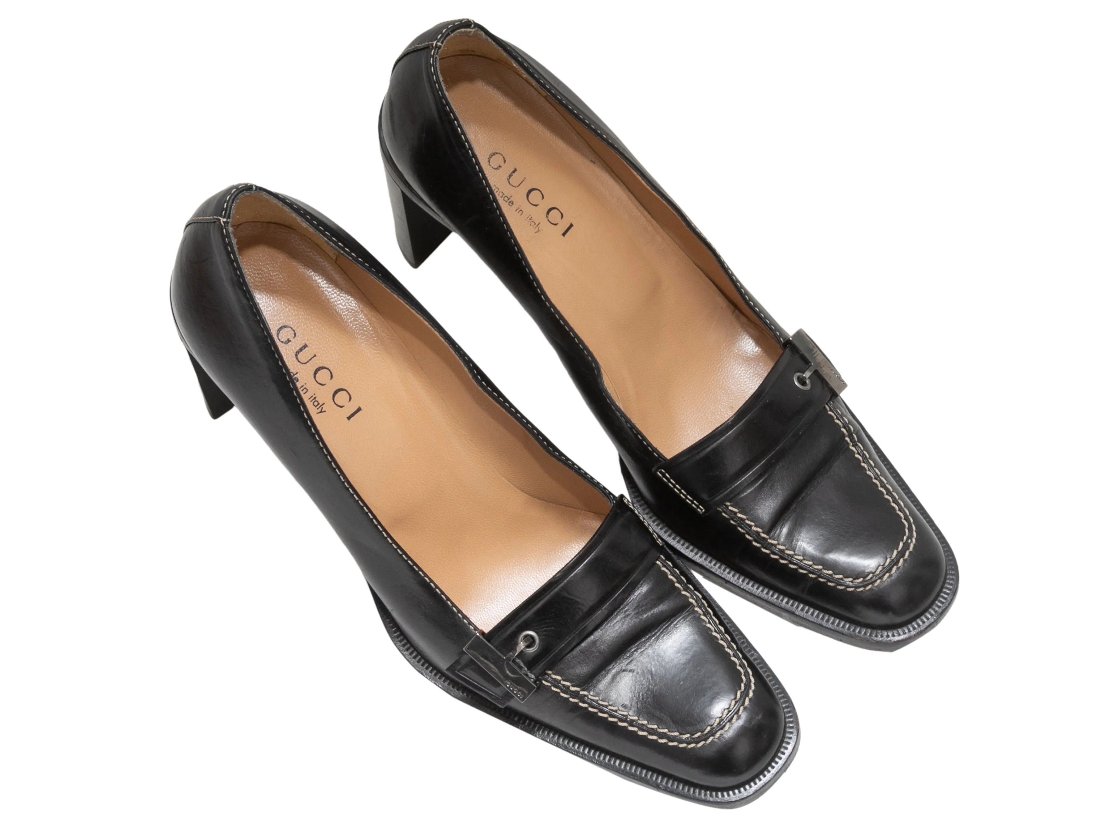 Black Gucci Leather Loafer Pumps Size 40C