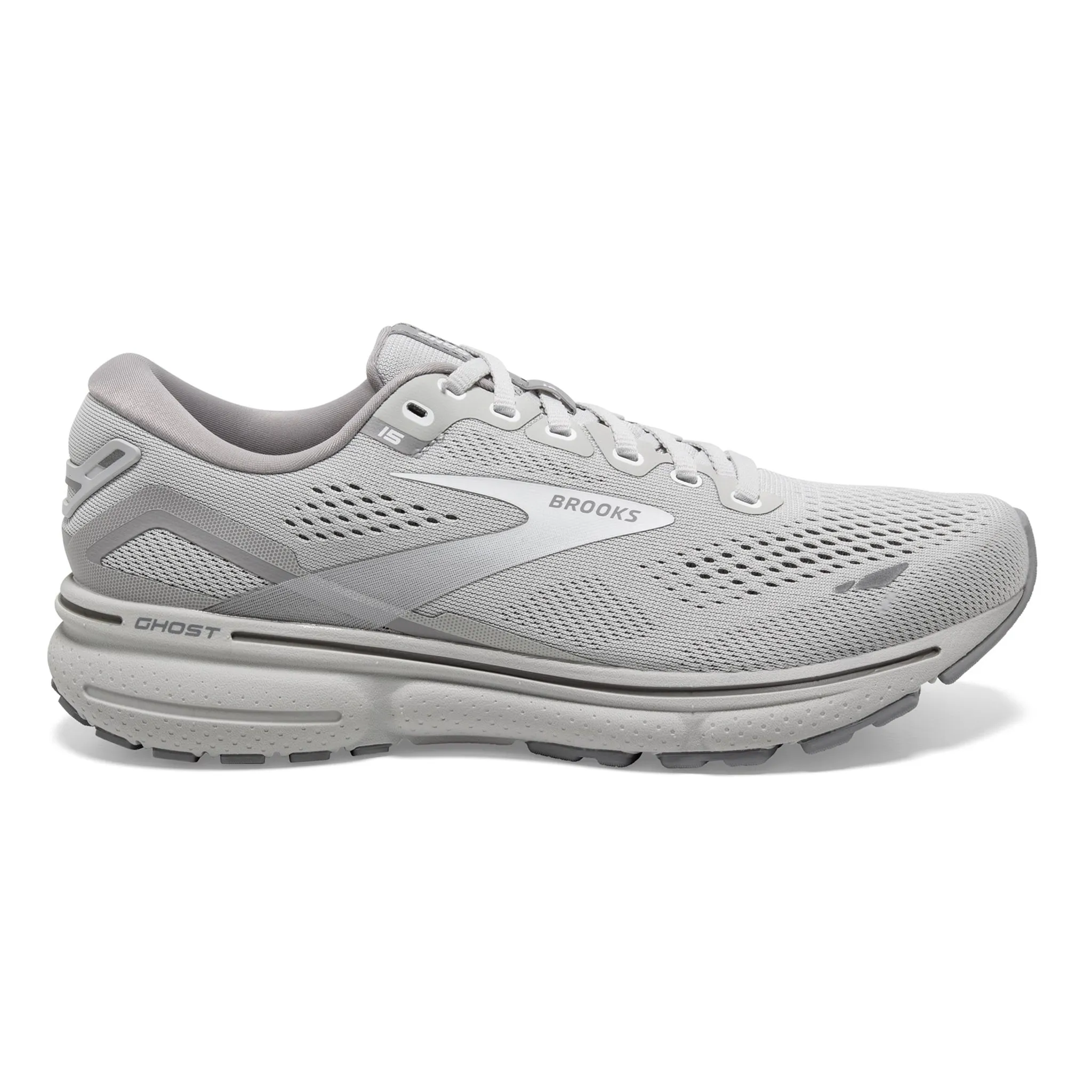 Brooks Women's 120380 112 Ghost 15 Oyster Alloy White Cushion Neutral Running Shoes