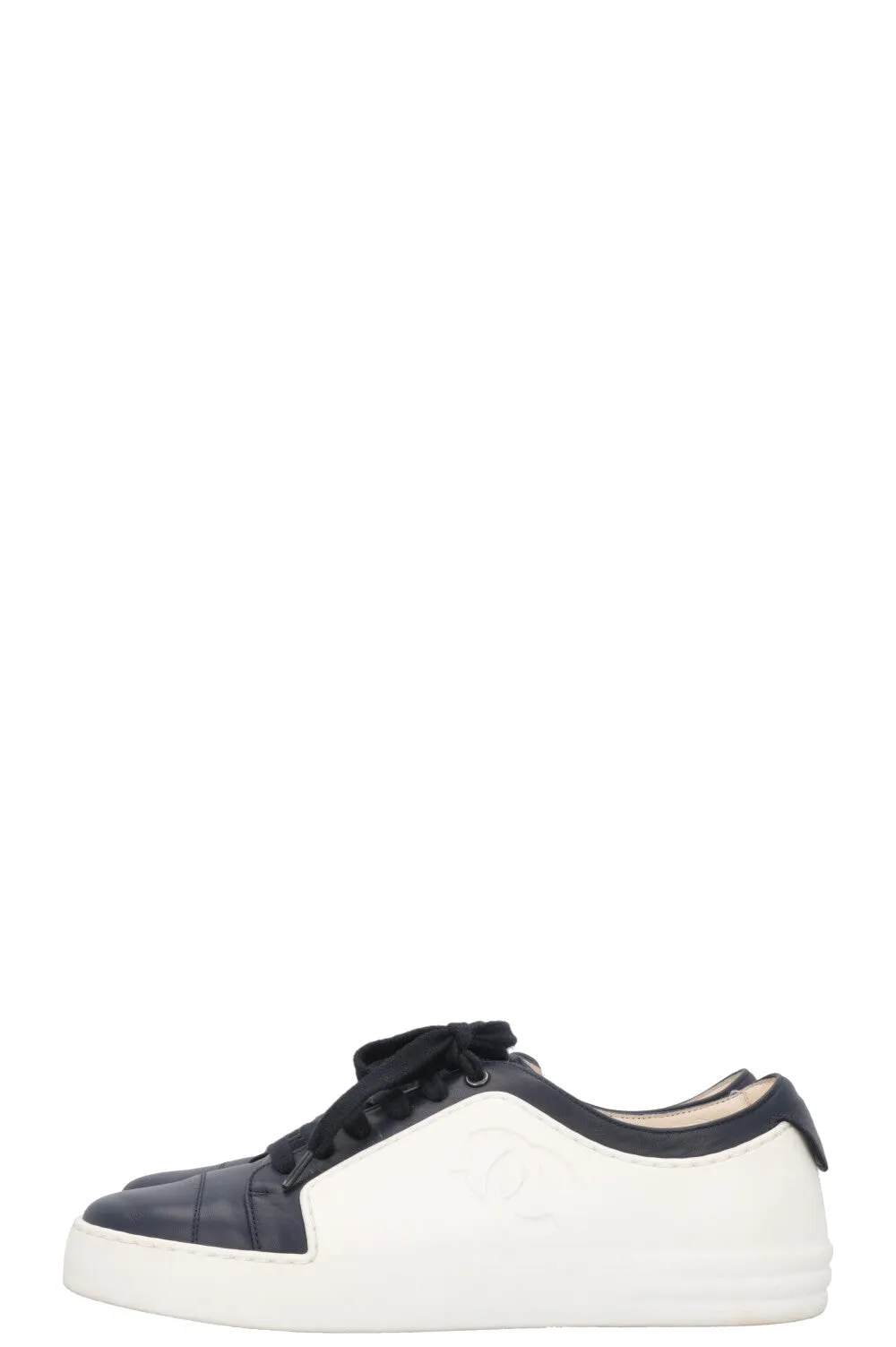 CHANEL Sneakers Rubber Leather Navy White