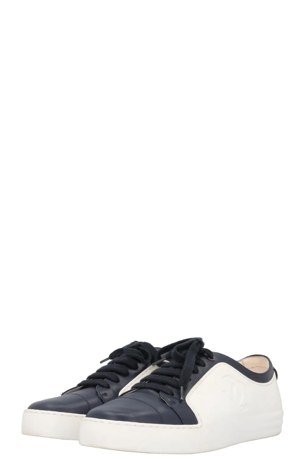 CHANEL Sneakers Rubber Leather Navy White