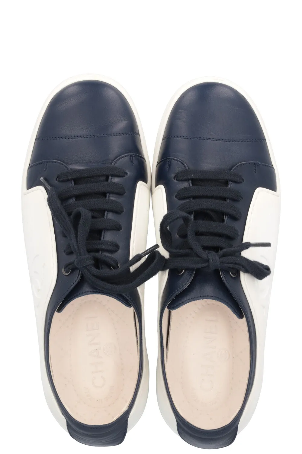 CHANEL Sneakers Rubber Leather Navy White