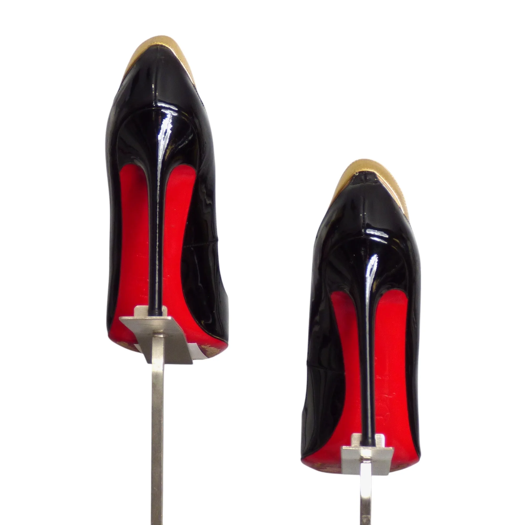 CHRISTIAN LOUBOUTIN- Black & Gold Patent Pumps, Size 37