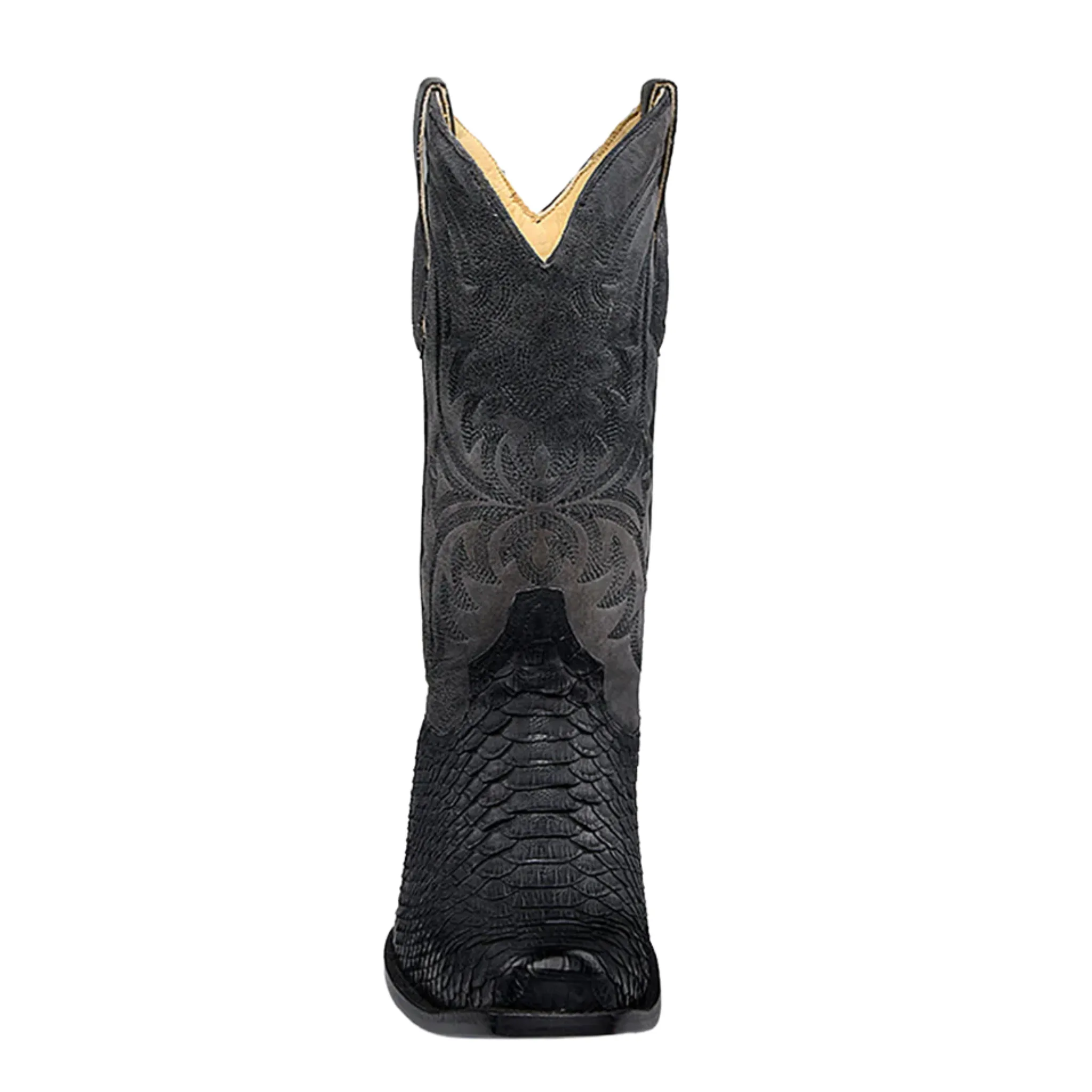 CORRAL MEN'S EMBROIDERY & GENUINE PYTHON BLACK NARROW SQ TOE COWBO WESTERN BOOT - A4551