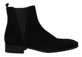 Dolce & Gabbana Black Suede Leather Chelsea Mens Boots Shoes