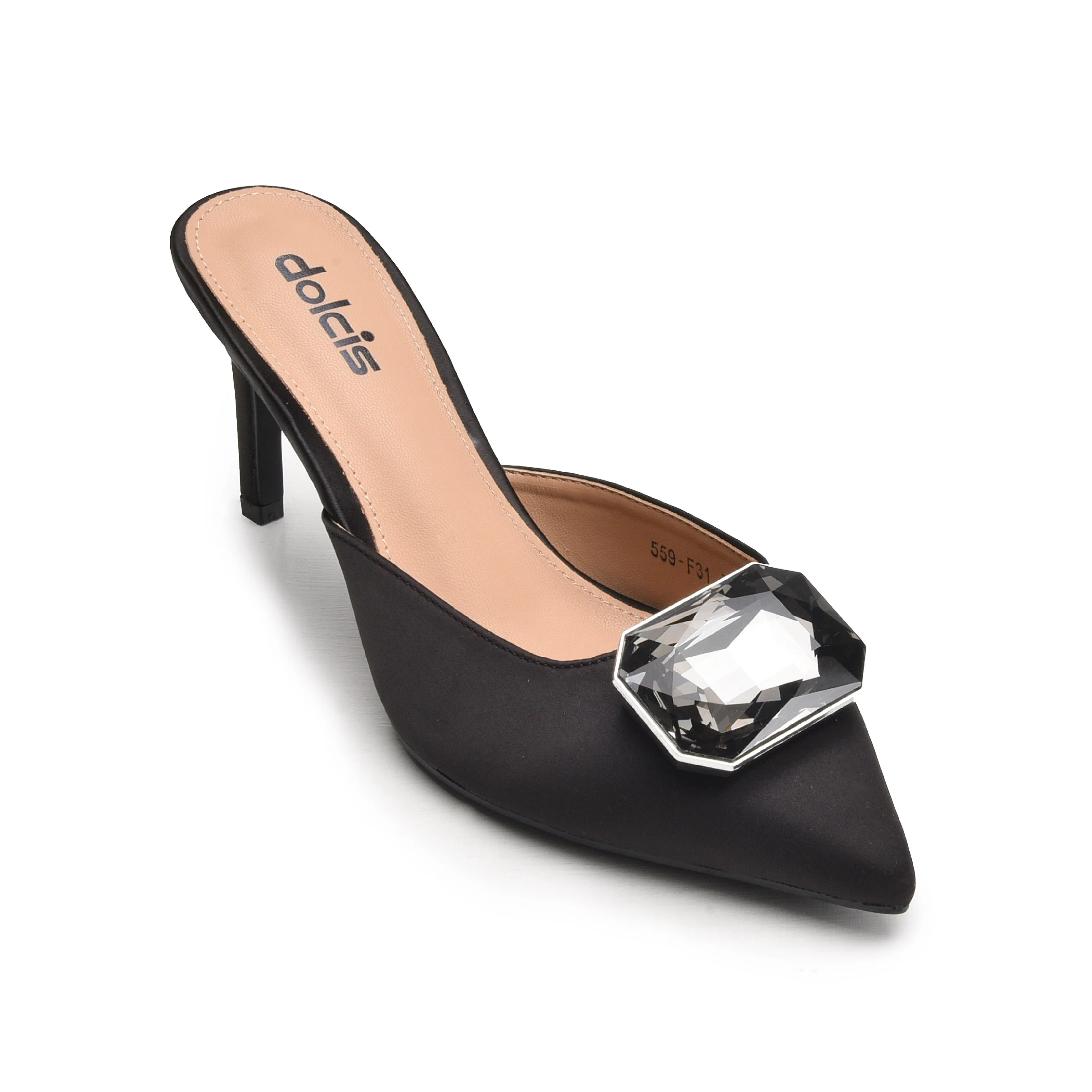 Elegant Black Embellished Kitten Heel Mules | 427N-C