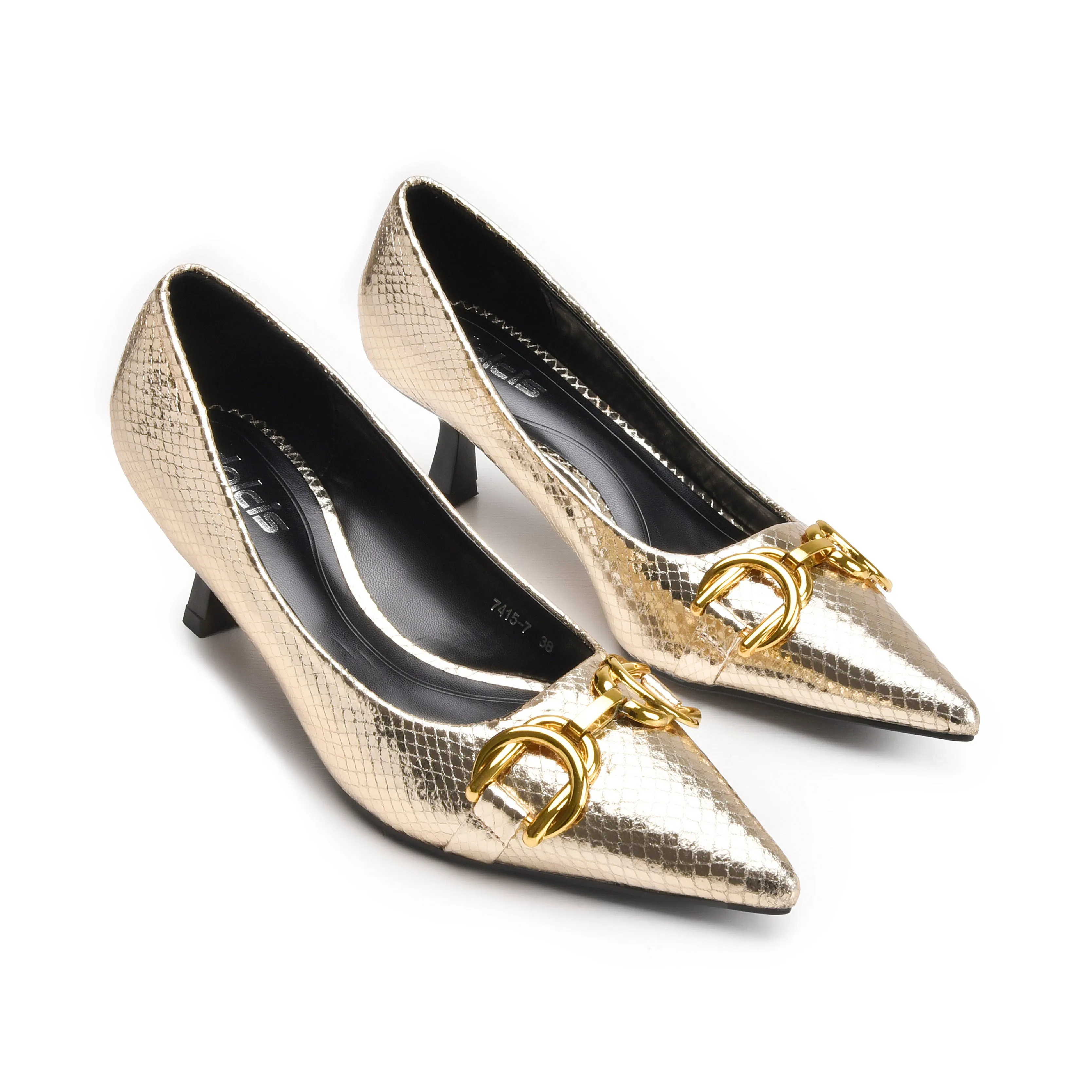 Elegant Gold Kitten Heel Pumps | 422N-X