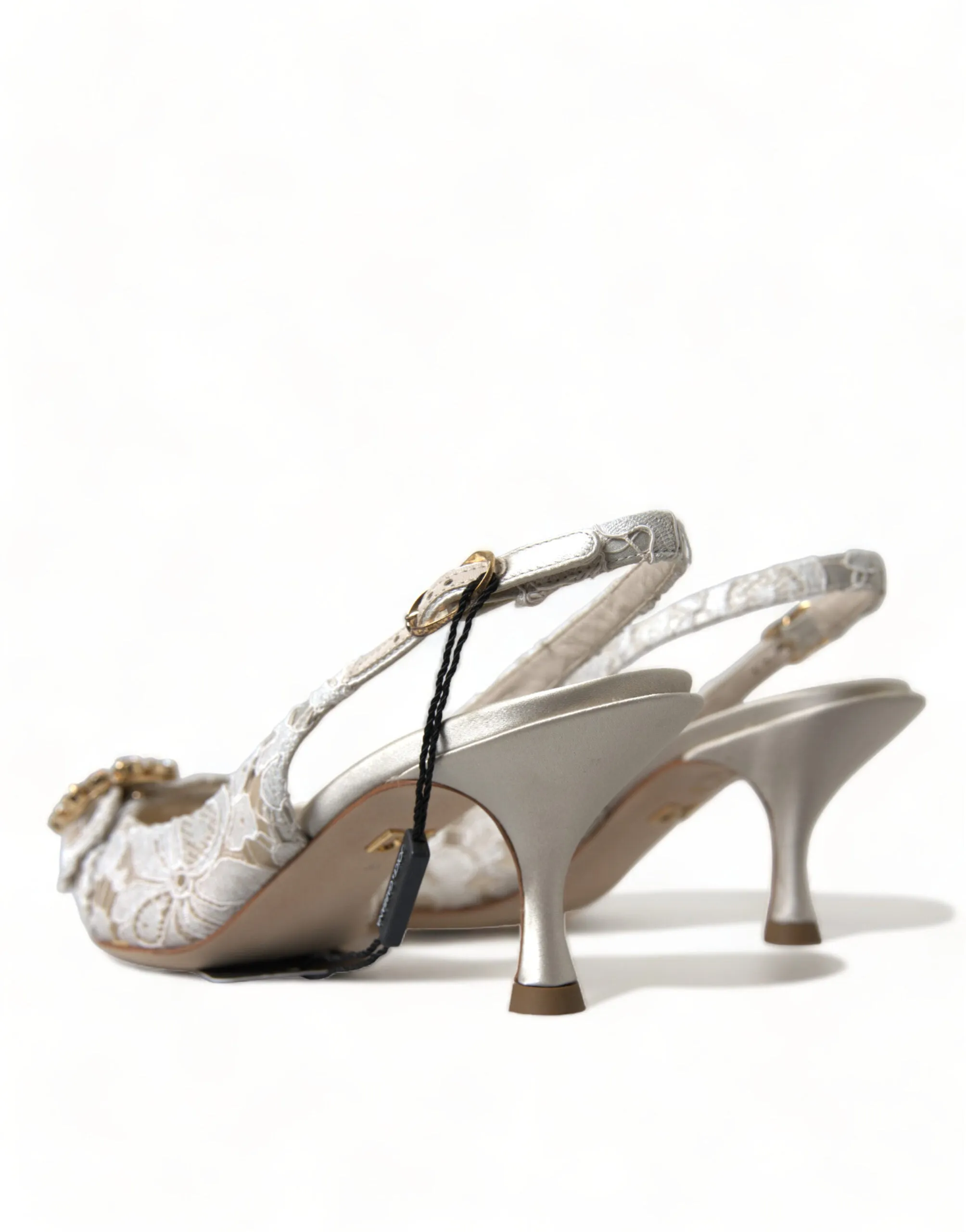 Elegant Lace Slingback Pumps with Crystal Accents