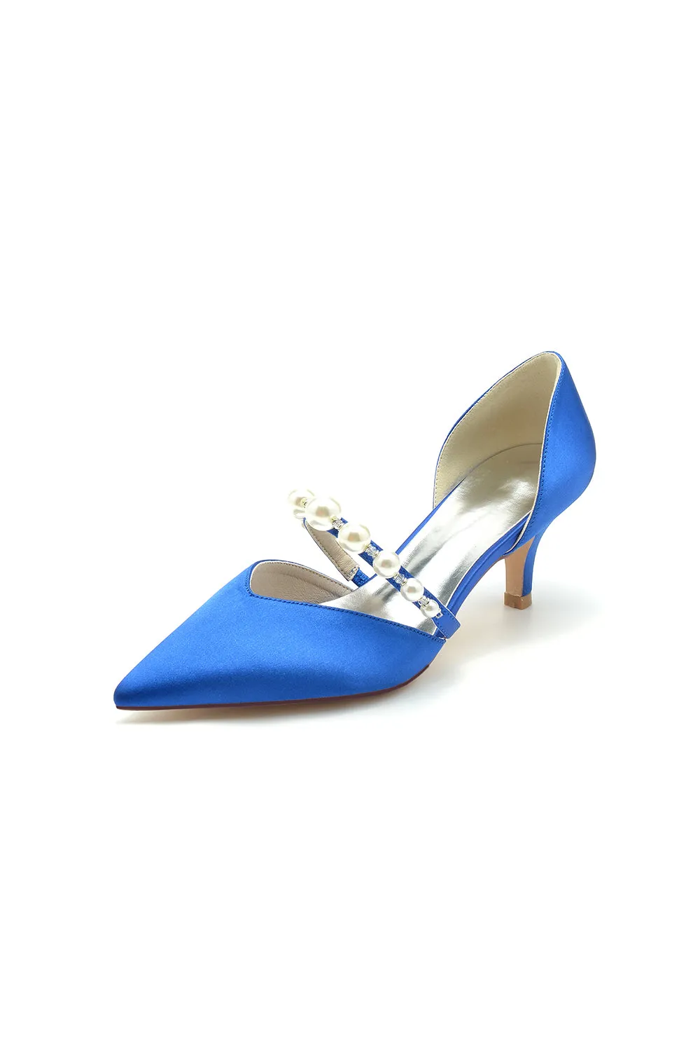 Elegant Satin Pointed Toe Heels with Pearl Strap