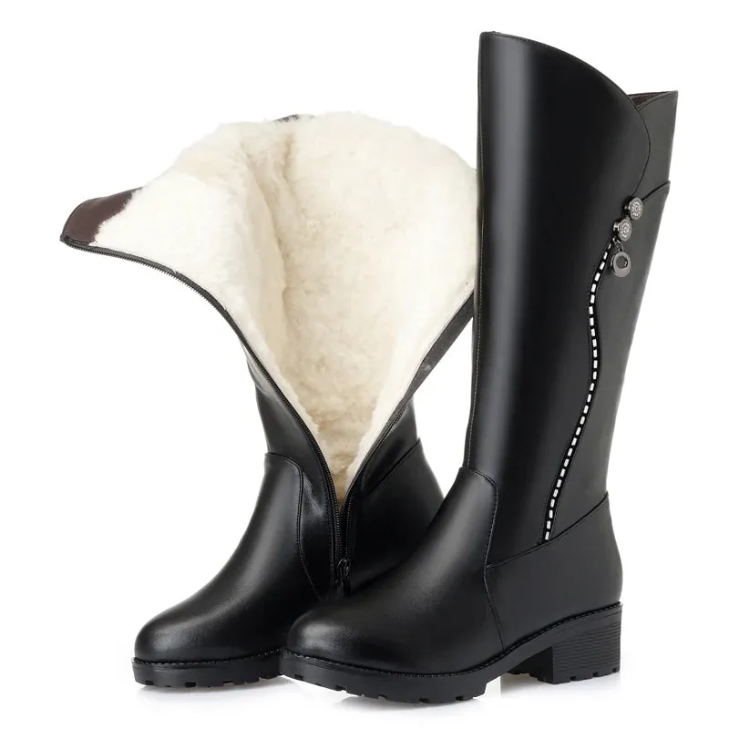 Elegant Warm Genuine Cowhide | Shearling Lined | Motorcycle Boots