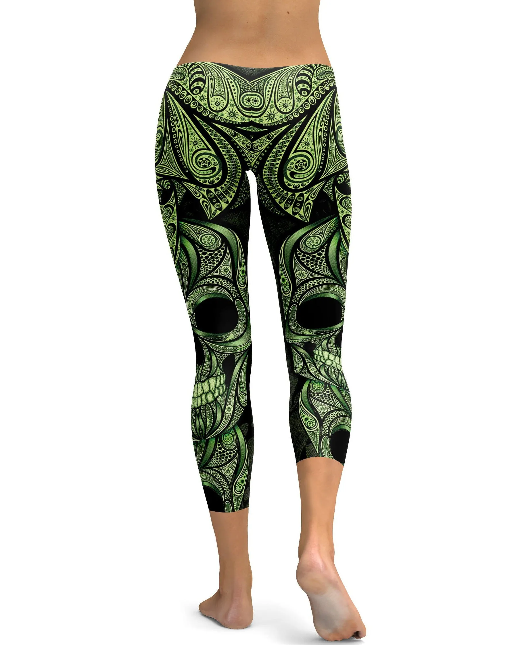 Green Ornamental Skull Capris