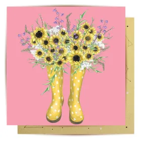 Greeting Card Sunflower Boots