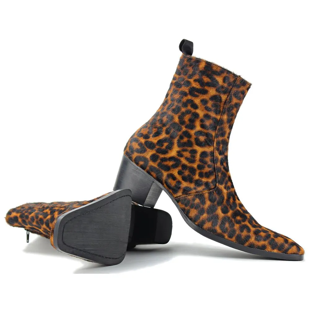 Heel Horse Hair Leopard Chelsea Boots