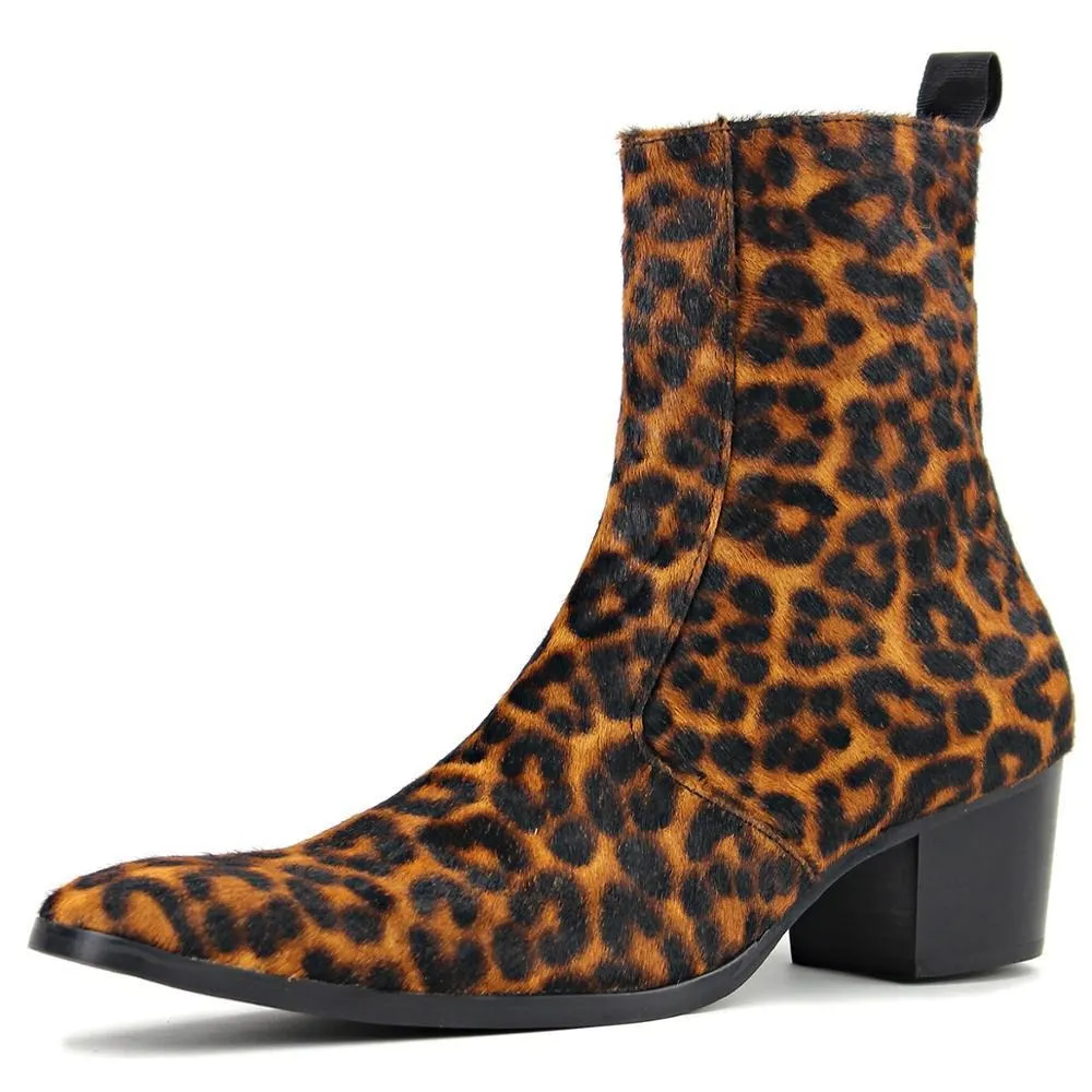 Heel Horse Hair Leopard Chelsea Boots