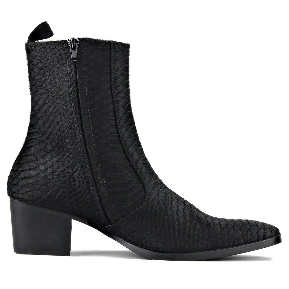 Horse Leather Crocodilian Print Horse Hair Heel Chelsea Boots