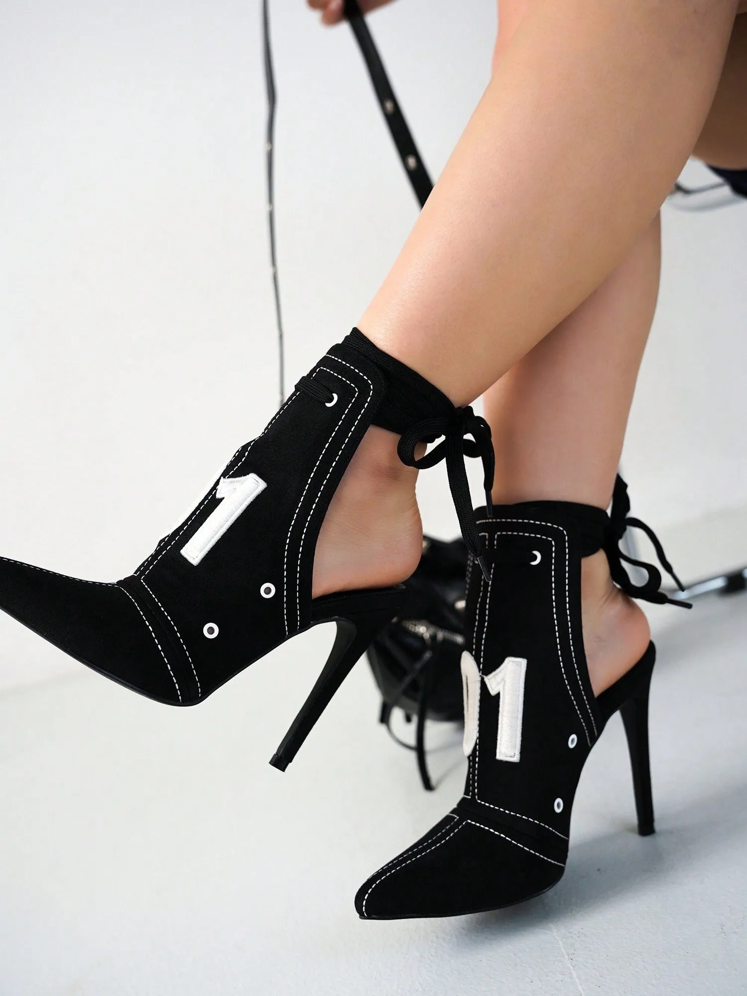 Lace Up Pointy Toe Stiletto Heels