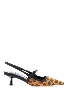 LEOPARD PRINT LEATHER PUMPS WITH 45MM HEEL AND POINTED TOE