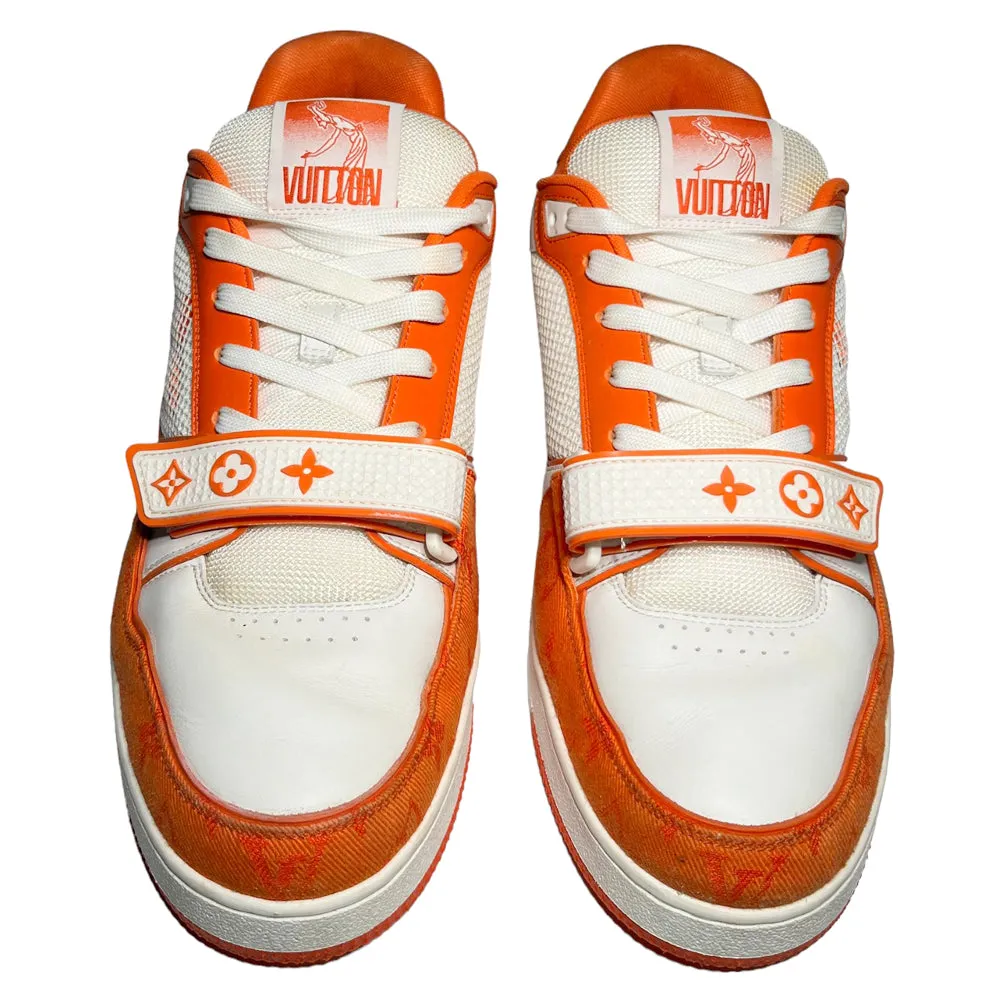 LOUIS VUITTON LV Sneakers Orange Denim Strap Trainers Size 10 UK LHQ178