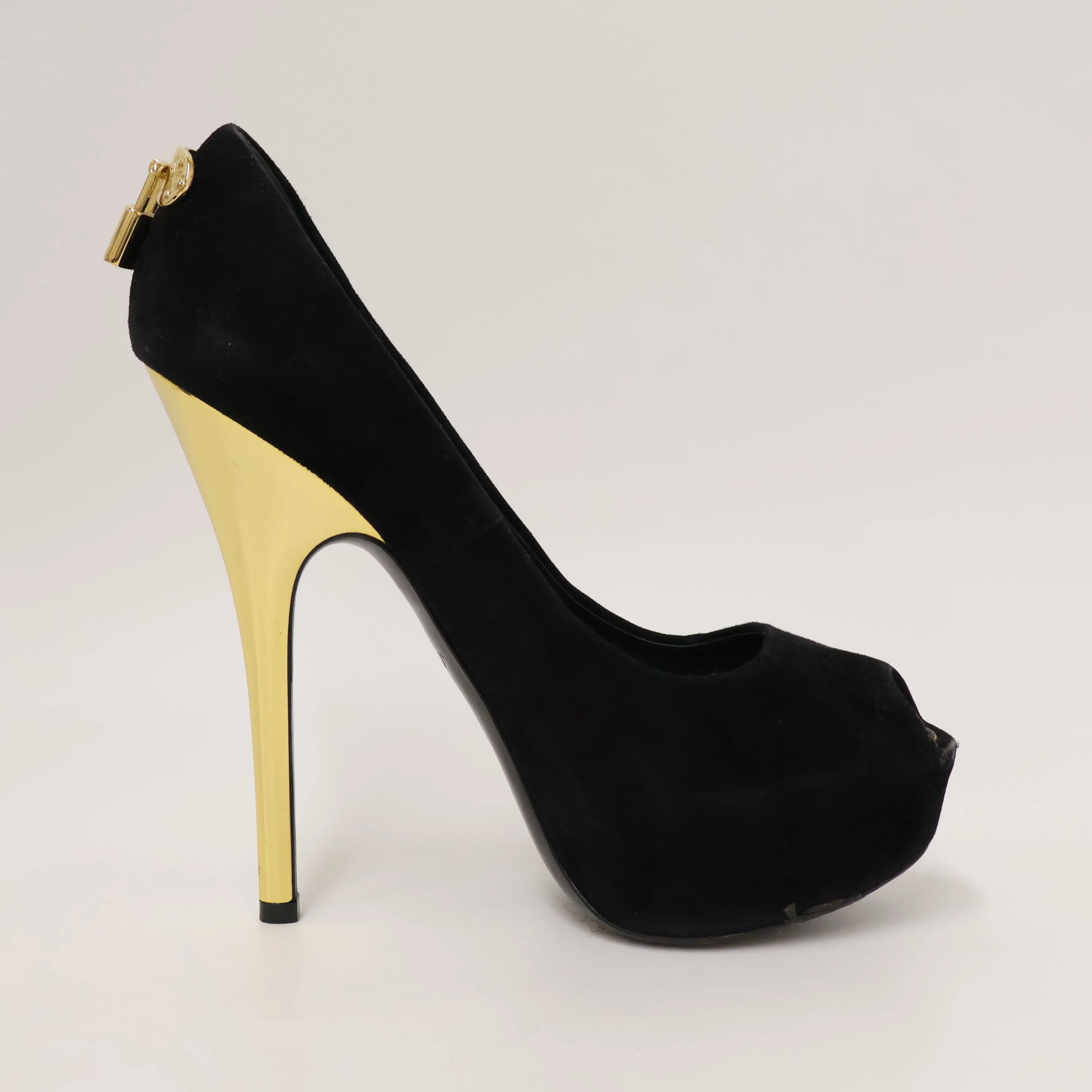 Louis Vuitton Oh Really Lock Black Suede Heels Pump 37