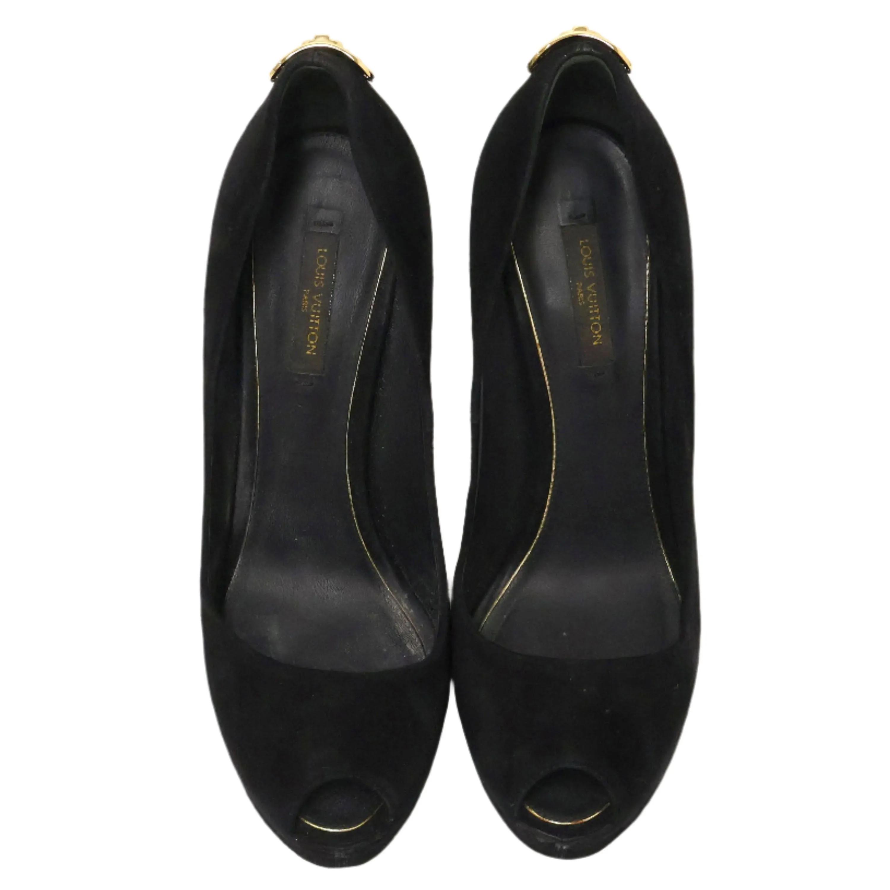 Louis Vuitton Oh Really Lock Black Suede Heels Pump 37