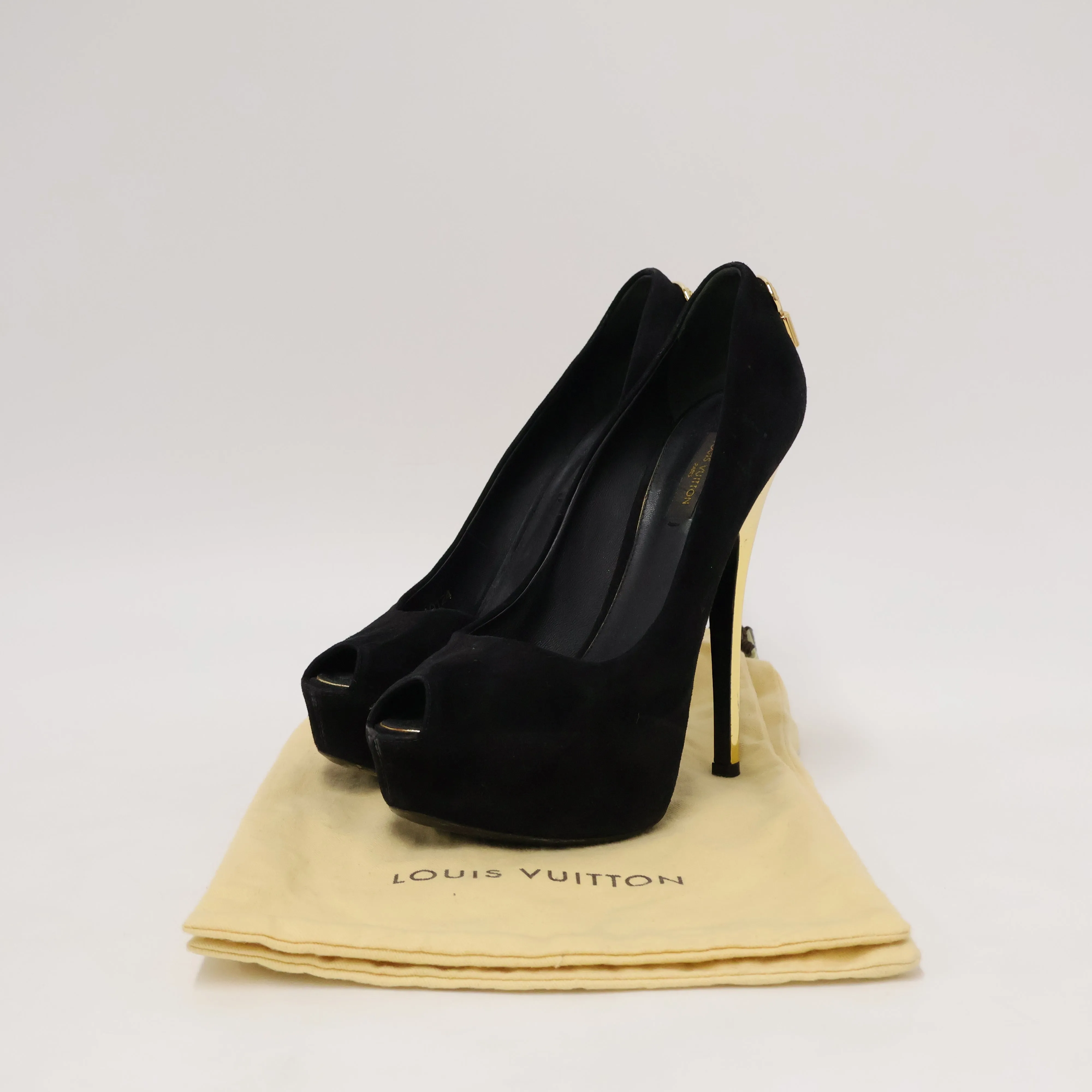 Louis Vuitton Oh Really Lock Black Suede Heels Pump 37