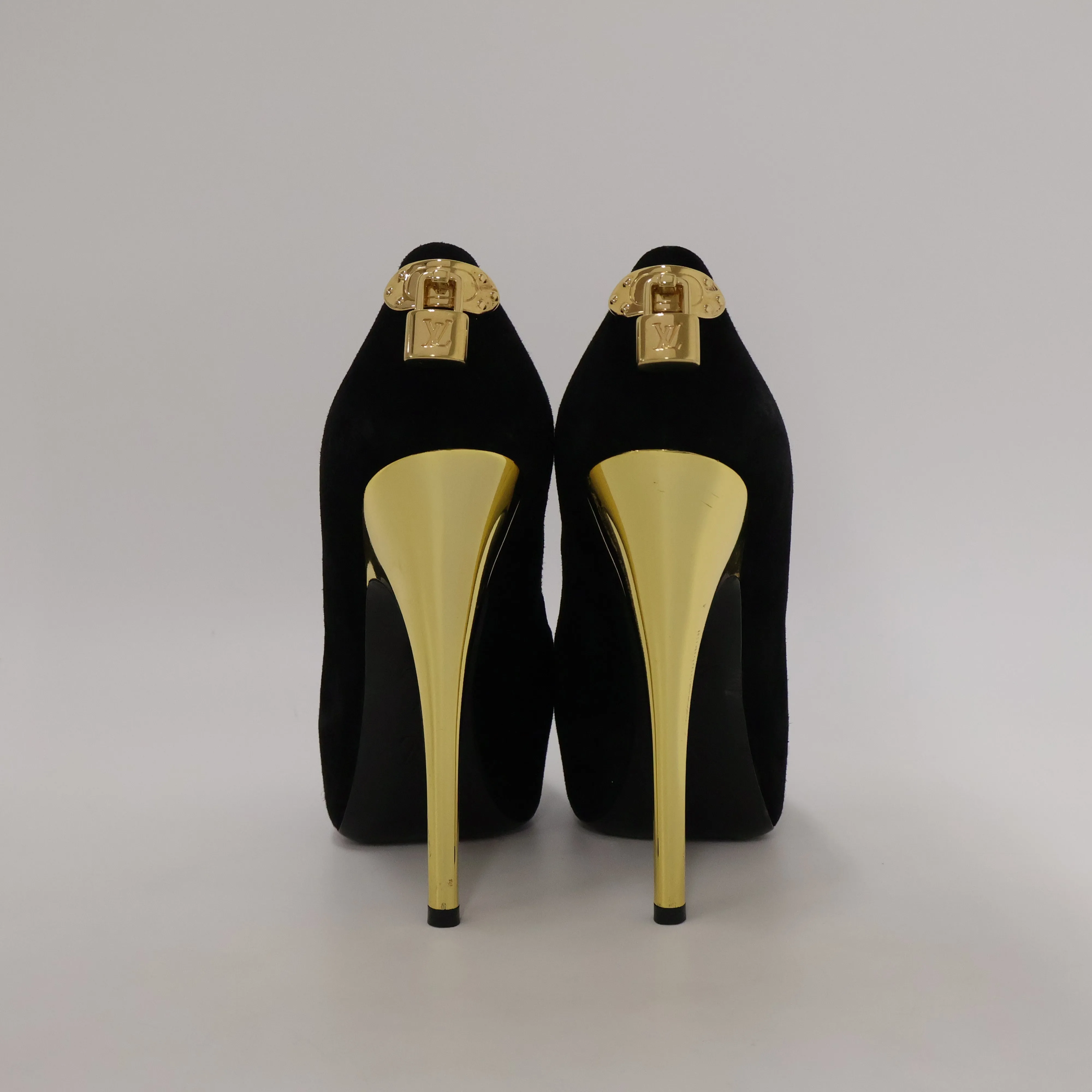 Louis Vuitton Oh Really Lock Black Suede Heels Pump 37