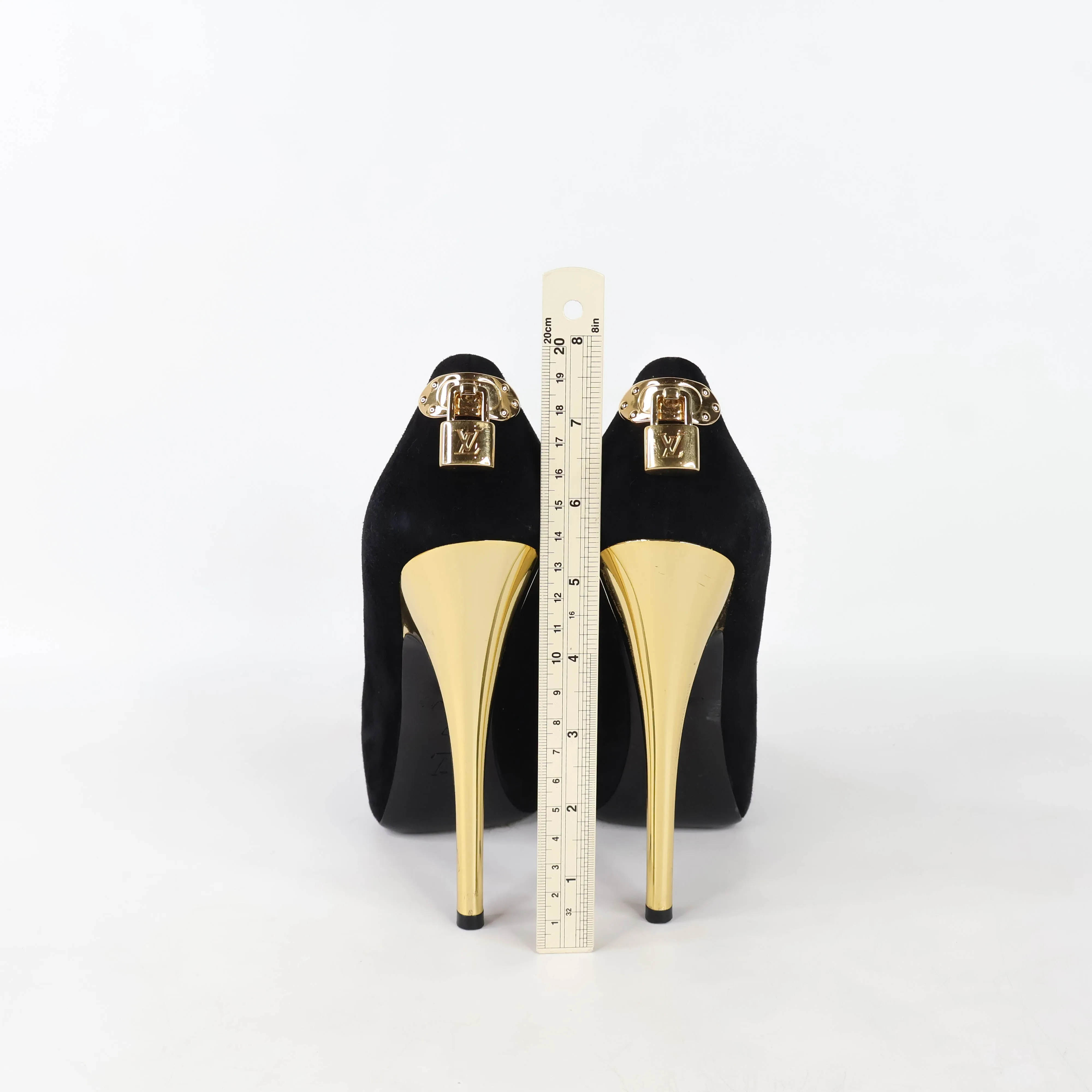 Louis Vuitton Oh Really Lock Black Suede Heels Pump 37