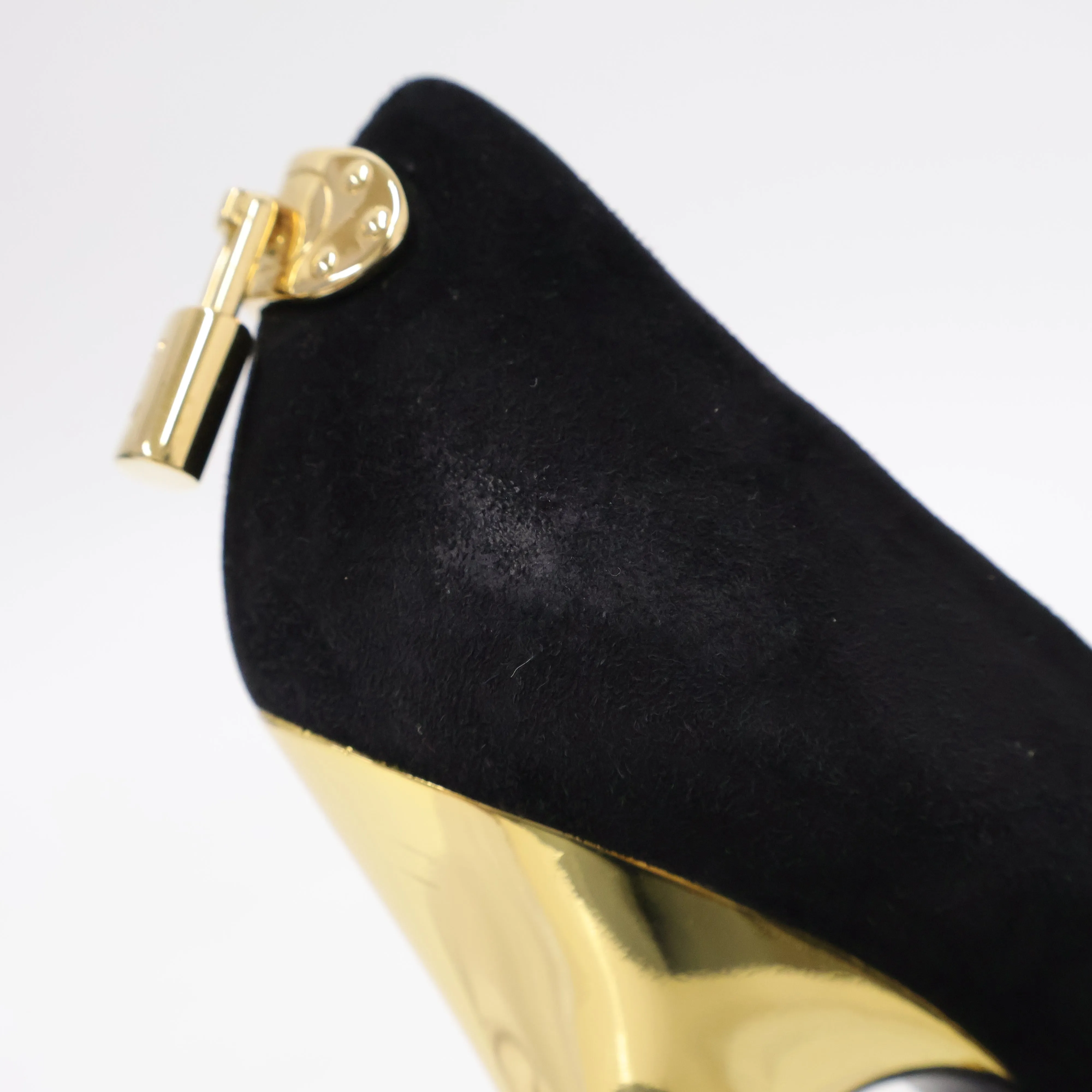 Louis Vuitton Oh Really Lock Black Suede Heels Pump 37