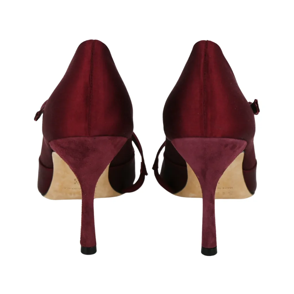 Mary Raspberry Satin Pumps