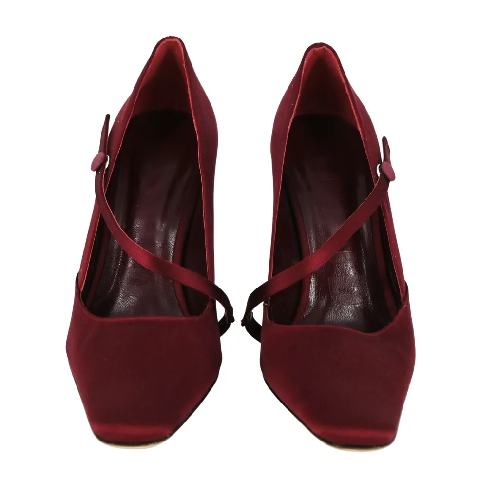 Mary Raspberry Satin Pumps