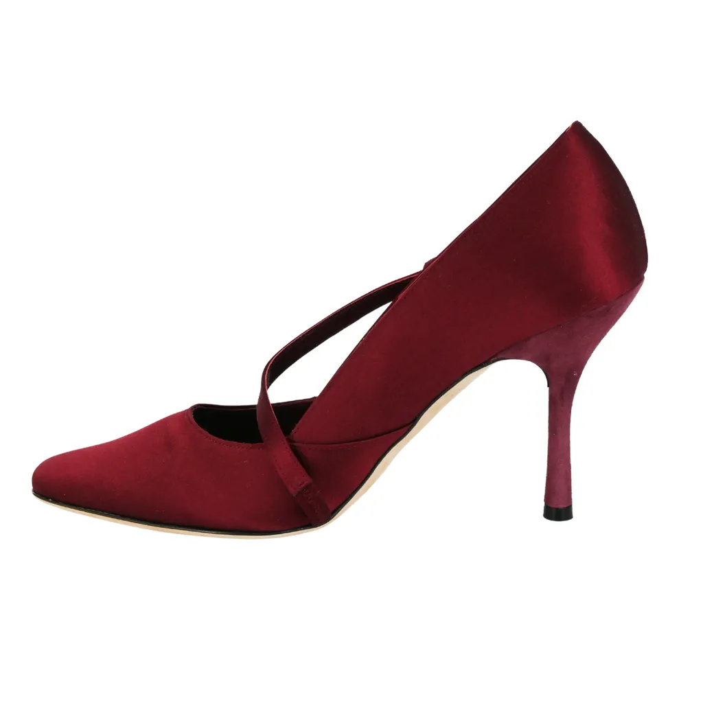 Mary Raspberry Satin Pumps