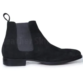 Men Black Chelsea Pull On Suede Leather Boots