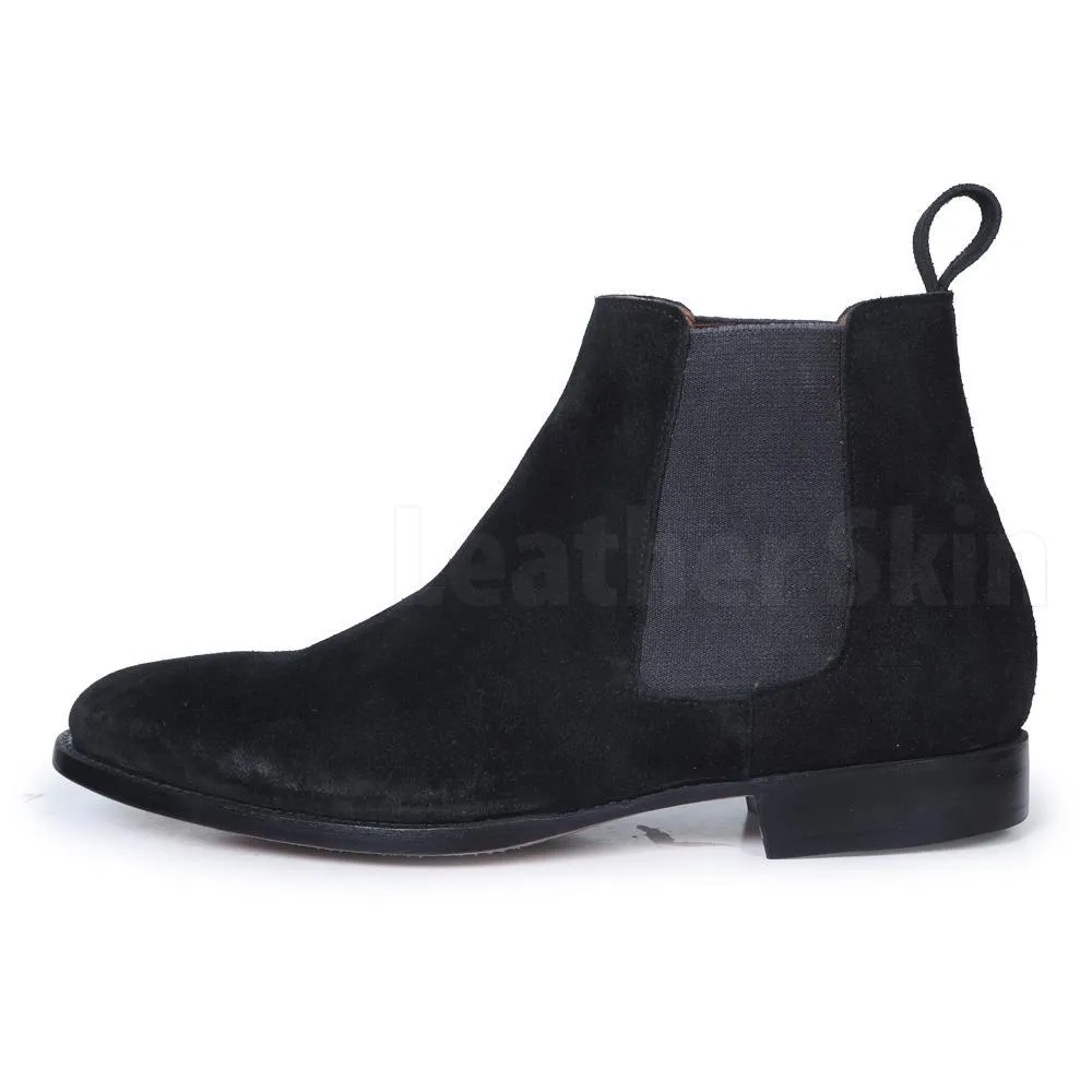 Men Black Chelsea Pull On Suede Leather Boots