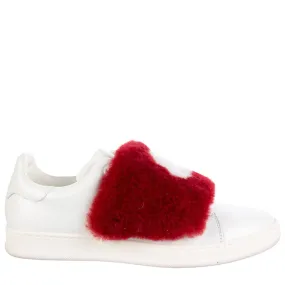 Moncler White Leather Red Fur Logo Sneakers 38