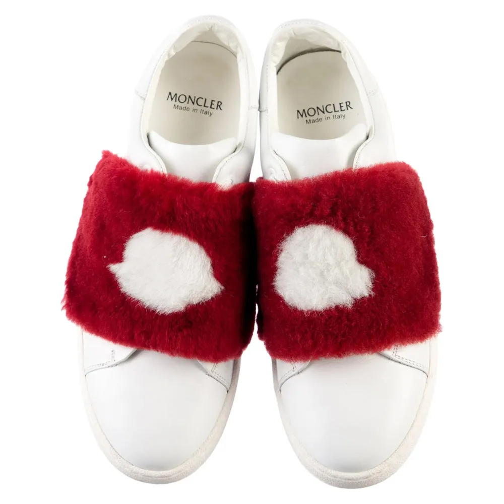 Moncler White Leather Red Fur Logo Sneakers 38