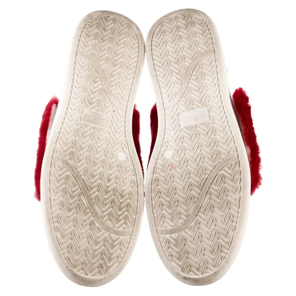 Moncler White Leather Red Fur Logo Sneakers 38