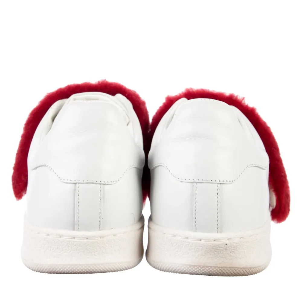 Moncler White Leather Red Fur Logo Sneakers 38