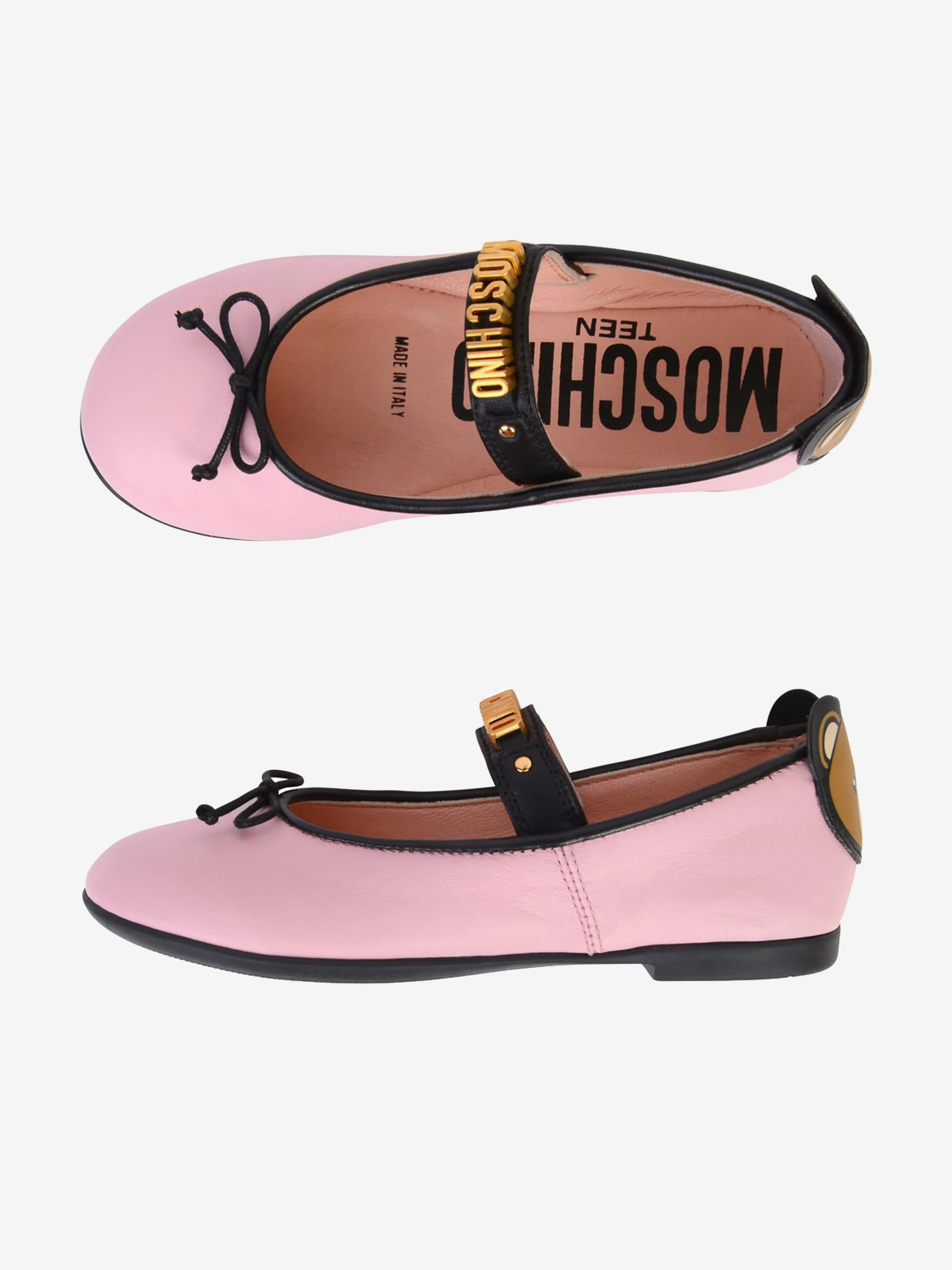 Moschino Girls Shoes - Leather Logo Teddy Pumps