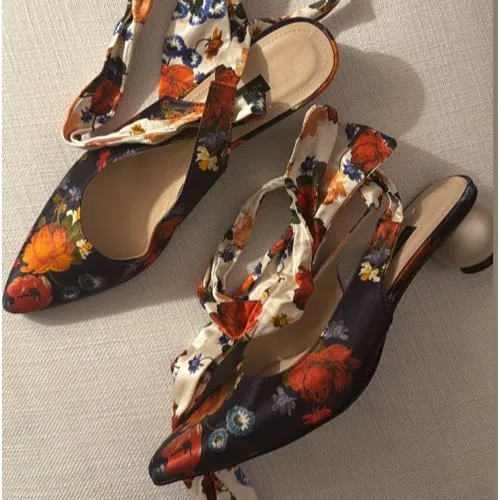 Mother of Pearl Satin Floral Pring Pumps