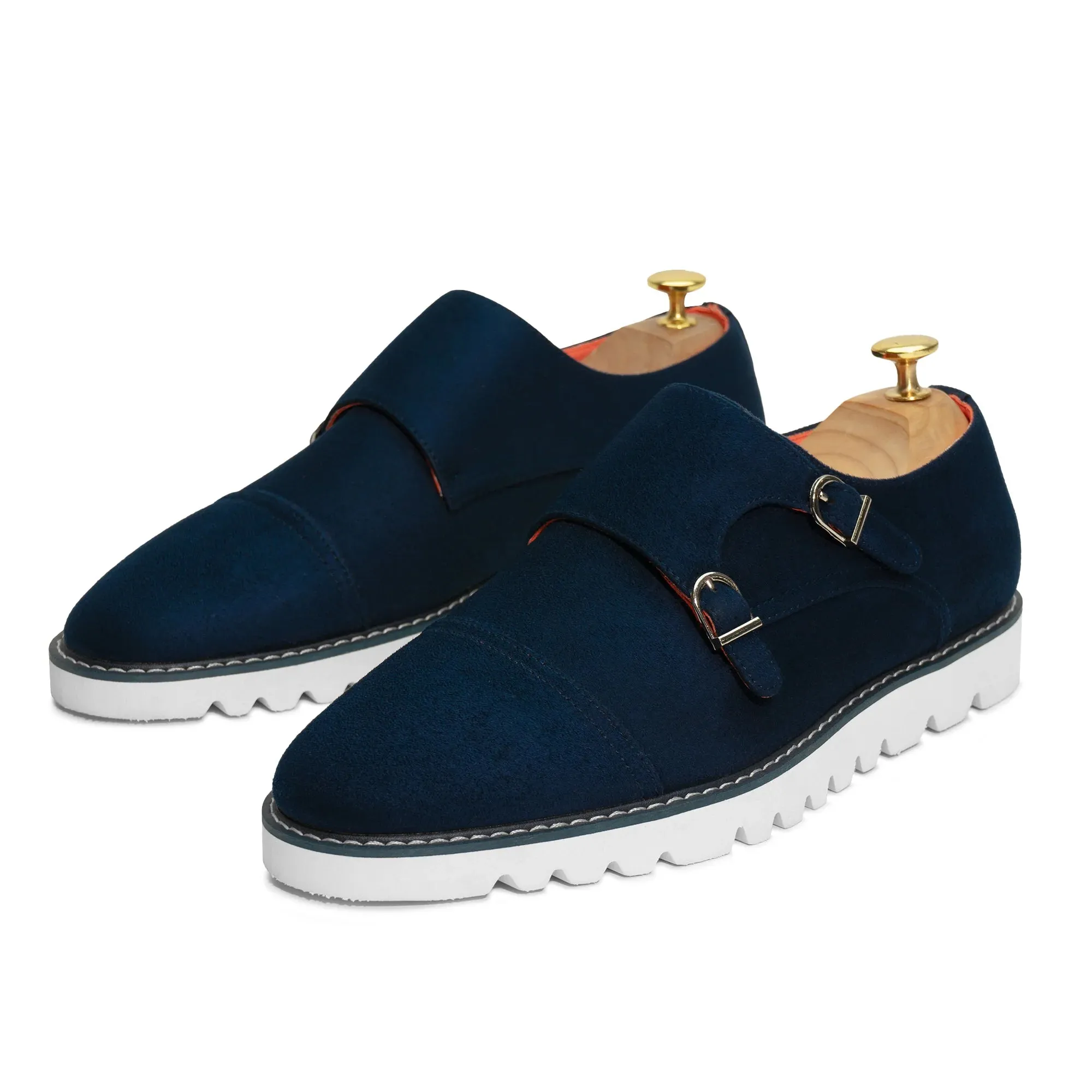 Navy Blue Men's Casual Dress Shoes Suede Double Monk Strap Oxford Sneaker Style-The Freshman