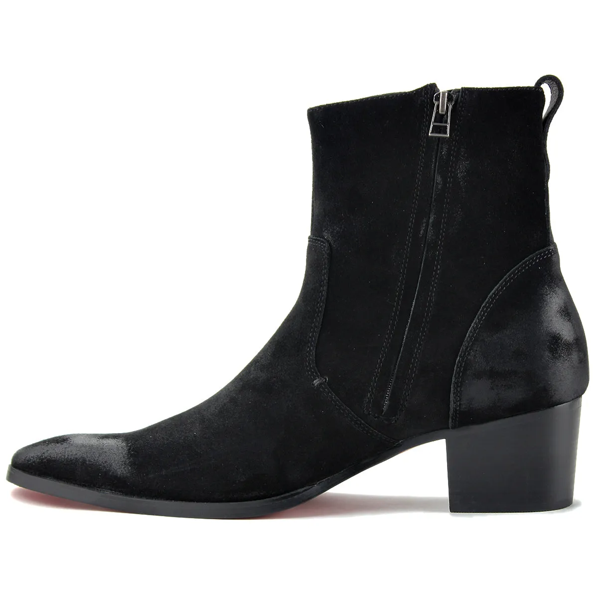 OSSTONE Suede High Heel Chelsea Boots For Men JY002-BLACKSUEDE