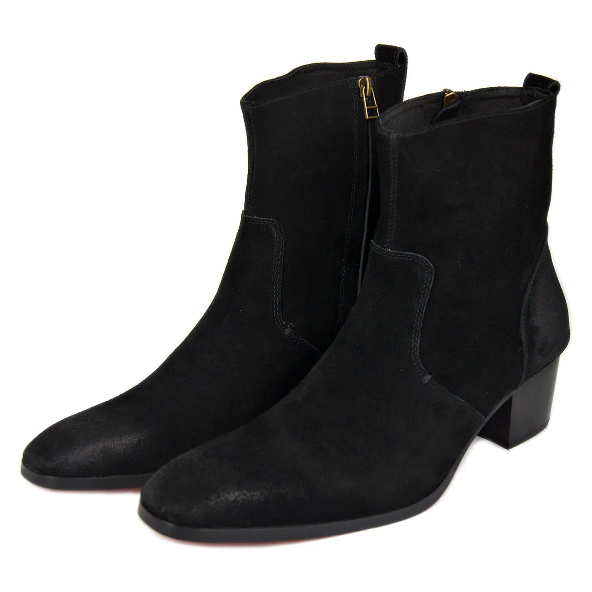 OSSTONE Suede High Heel Chelsea Boots For Men JY002-BLACKSUEDE