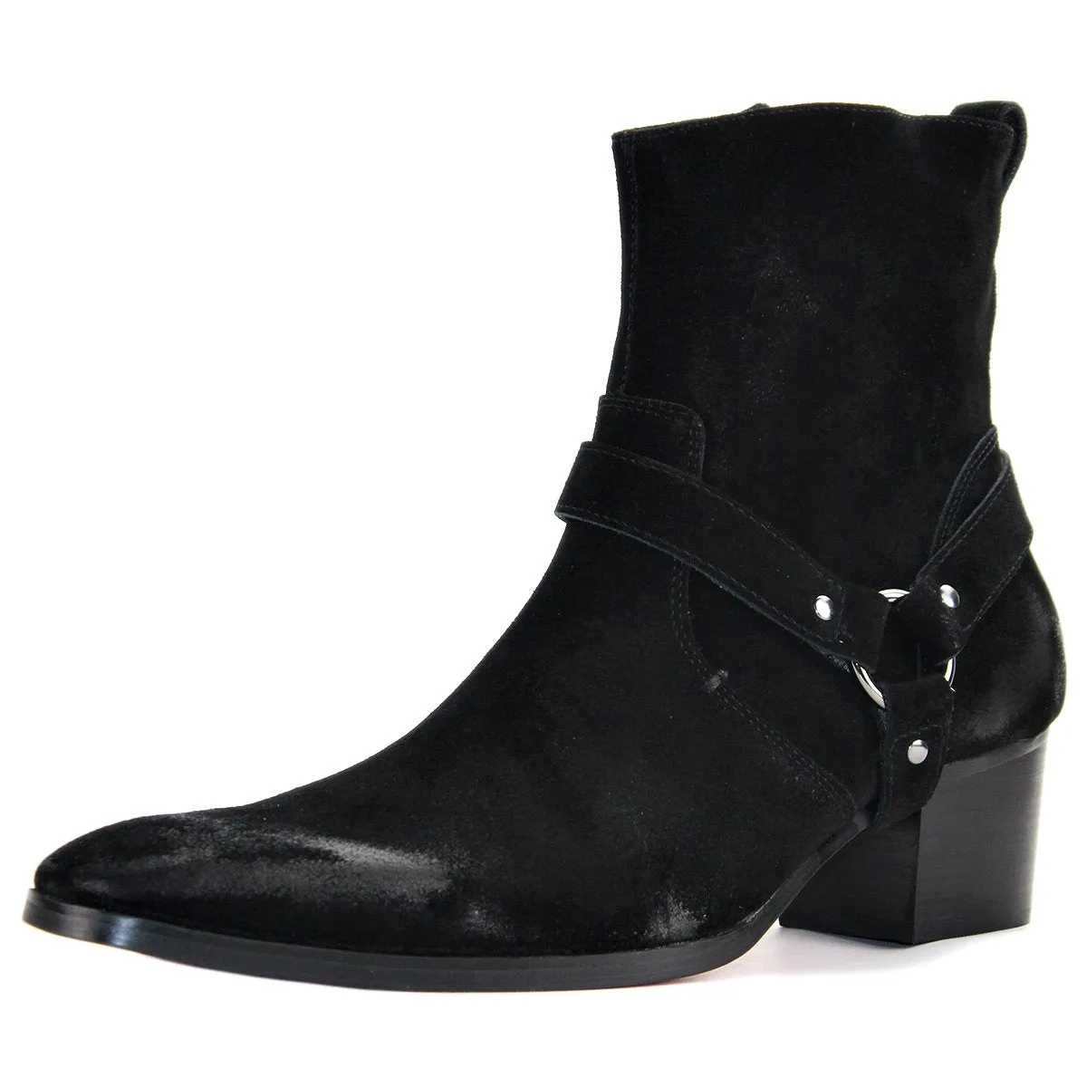 OSSTONE Suede High Heel Chelsea Boots For Men JY002-BLACKSUEDE