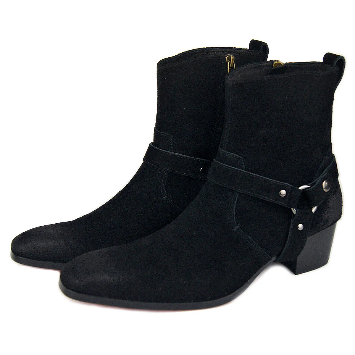 OSSTONE Suede High Heel Chelsea Boots For Men JY002-BLACKSUEDE