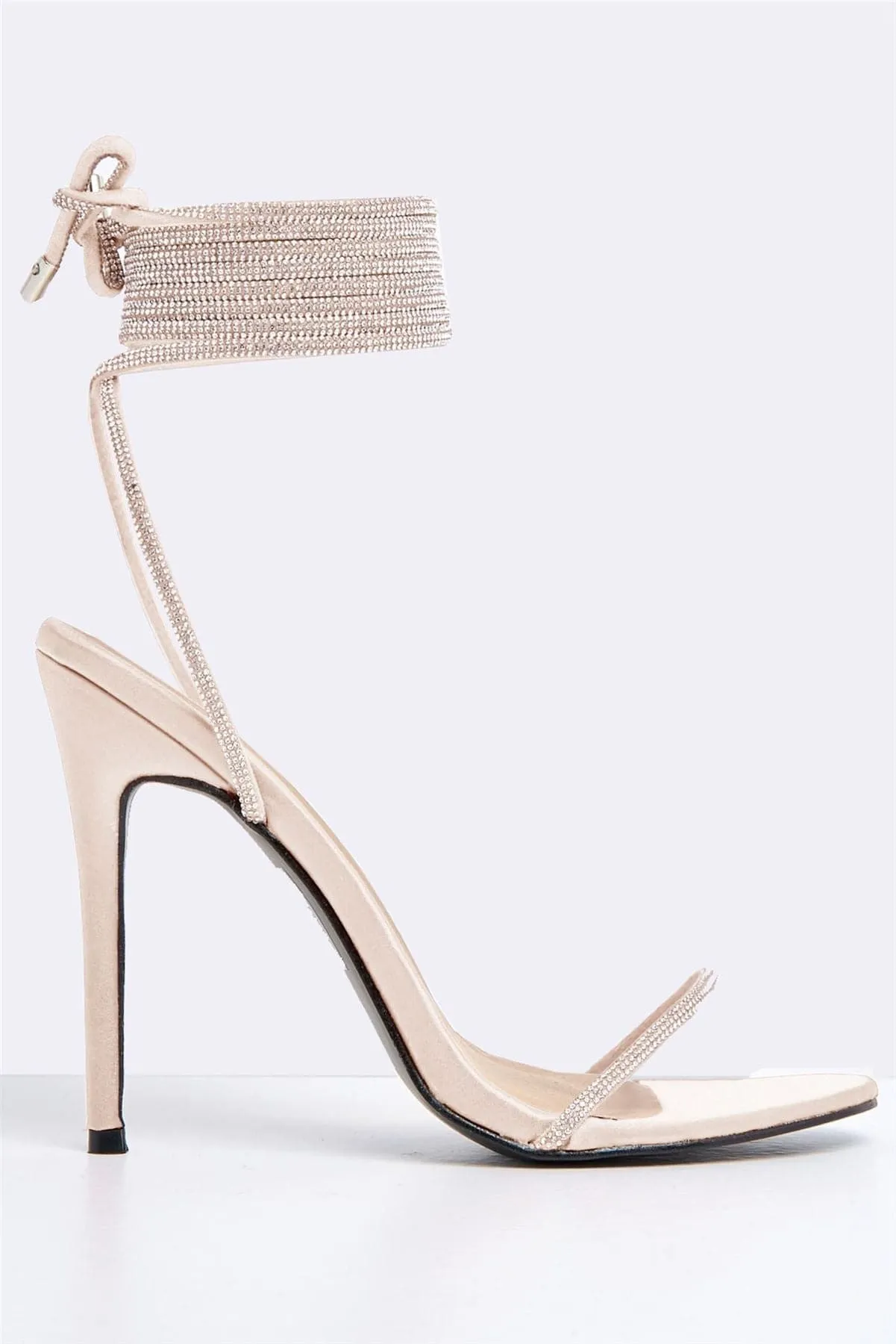 Paula Diamante Straps Lace-up Heels in Champagne