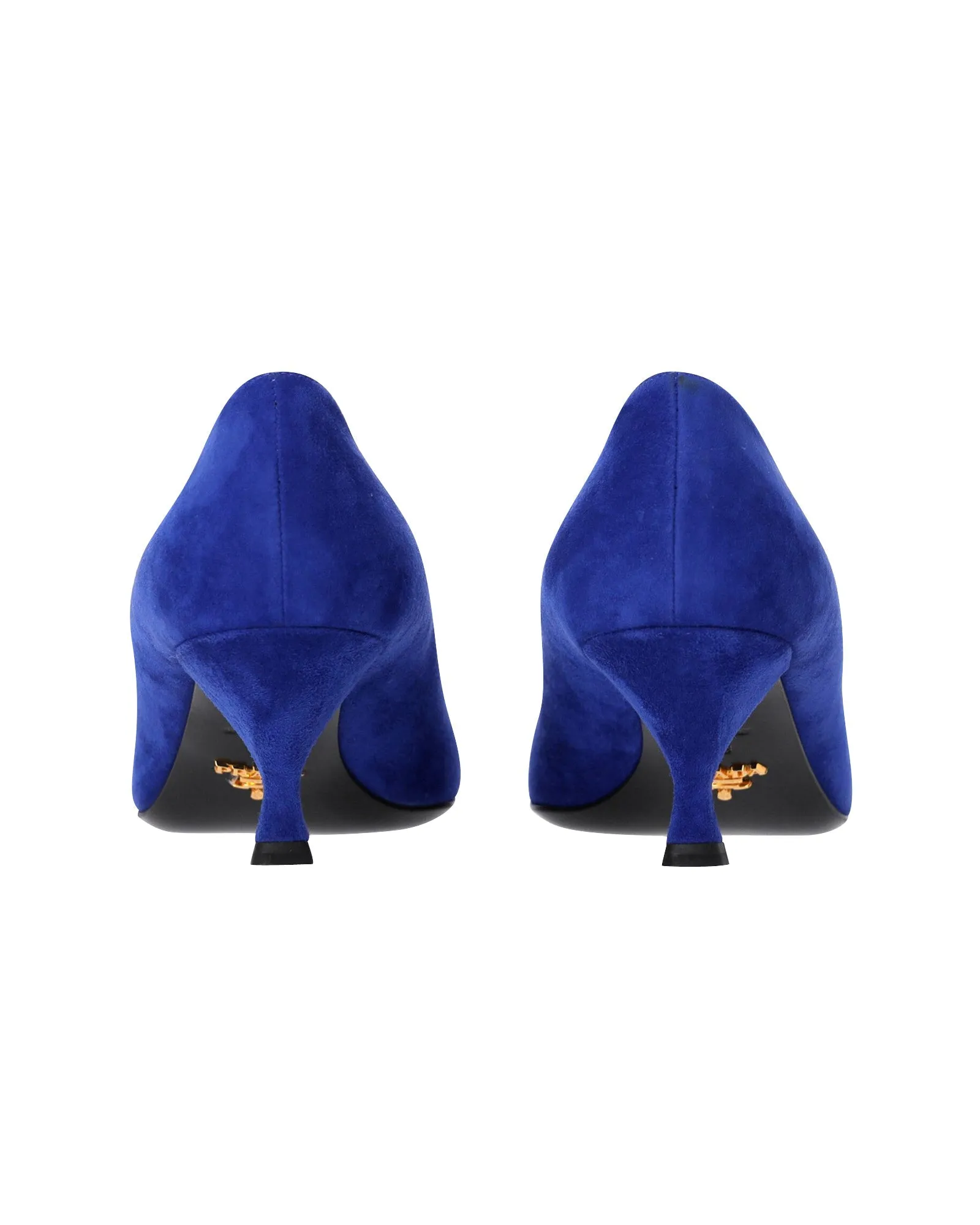 Prada Pointed Toe Kitten Heel Pumps in Blue Suede