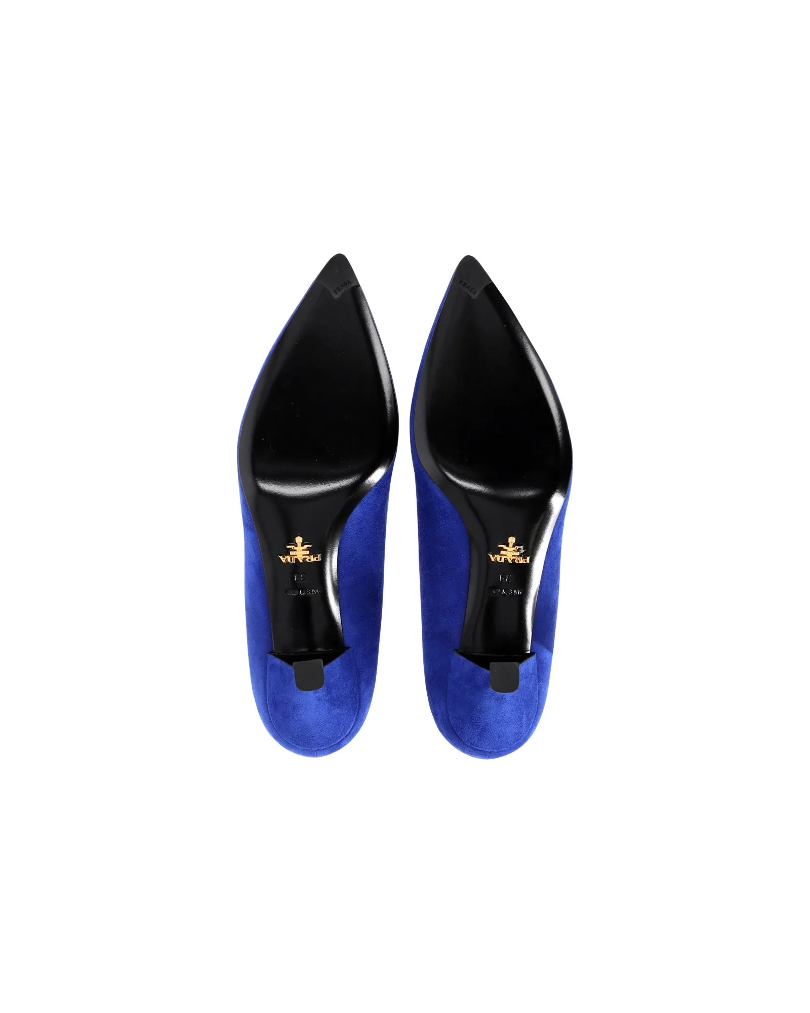 Prada Pointed Toe Kitten Heel Pumps in Blue Suede