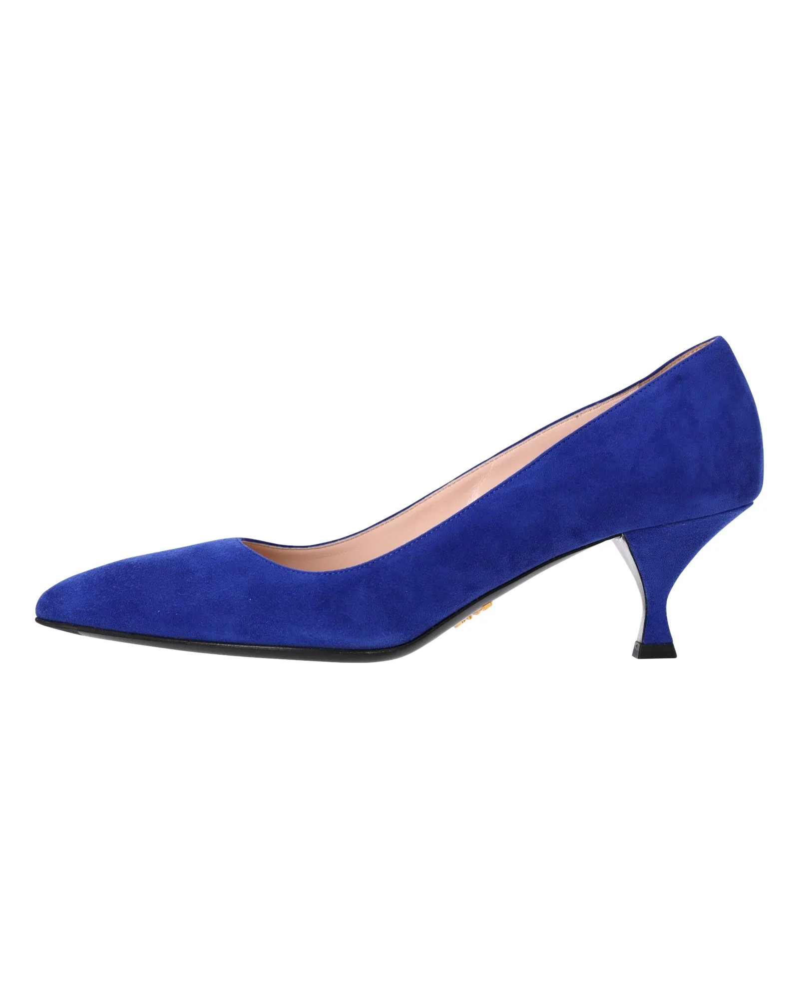 Prada Pointed Toe Kitten Heel Pumps in Blue Suede